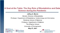 A Seat at the Table: the Key Role of Biostatistics and Data Science During the Pandemic