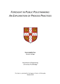 Foresight in Public Policymaking: an Exploration of Process Practices