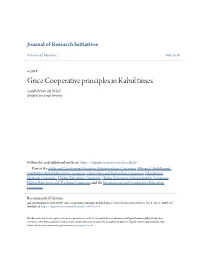 Grice Cooperative Principles in Kabul Times Sayedrahman Sial Sr.Sial Shanghai Jiao Tong University