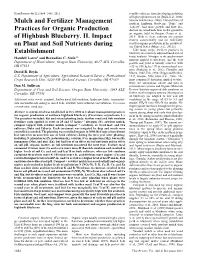 Mulch and Fertilizer Management Practices for Organic Production Of