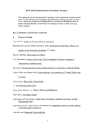 Postcolonial Literature-Reading List