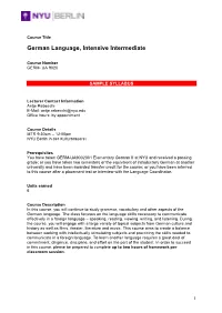 German Language, Intensive Intermediate
