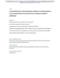 Low Tolerance for Transcriptional Variation at Cohesin Genes Is Accompanied by Functional Links to Disease-Relevant Pathways