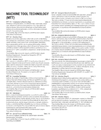 Machine Tool Technology (MTT)
