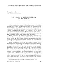 On Proofs of the Consistency of Arithmetic