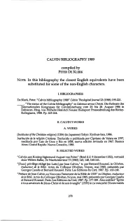 CALVIN BIBLIOGRAPHY 1989 Compiled By