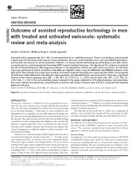 Outcome of Assisted Reproductive Technology in Men with Treated and Untreated Varicocele: Systematic Male Fertility Review and Meta‑Analysis