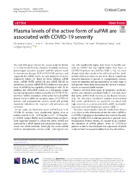 Plasma Levels of the Active Form of Supar Are Associated with COVID
