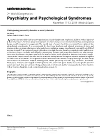 Psychiatry and Psychological Syndromes November 11-12, 2019 | Madrid, Spain