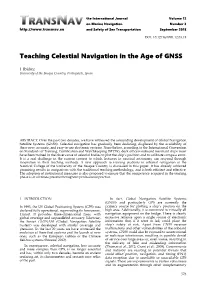 Teaching Celestial Navigation in the Age of GNSS
