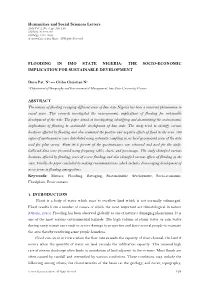Flooding in Imo State Nigeria: the Socio-Economic Implication for Sustainable Development