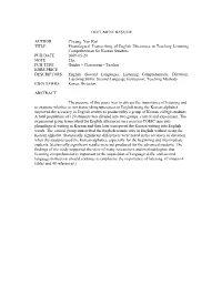 Phonological Transcribing of English Utterances in Teaching Listening Comprehension for Korean Students PUB DATE 2009-05-20 NOTE 25P
