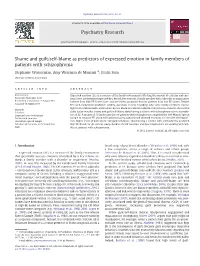 Shame and Guilt/Self-Blame As Predictors of Expressed Emotion in Family Members of Patients with Schizophrenia