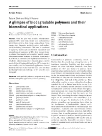 A Glimpse of Biodegradable Polymers and Their Biomedical Applications