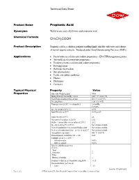 Propionic Acid Technical Data Sheet