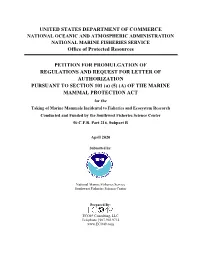 Request for Letter of Authorization for the Taking of Marine Mammals