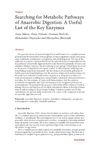 Searching for Metabolic Pathways of Anaerobic Digestion: a Useful List