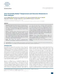 Does Personality Matter? Temperament and Character Dimensions in Panic Subtypes