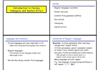 Introduction to Parsing Ambiguity and Syntax Errors