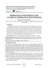 Orthogonal Polynomials and Classical Orthogonal Polynomials