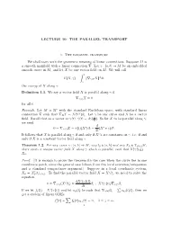 LECTURE 10: the PARALLEL TRANSPORT 1. the Parallel