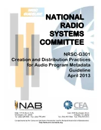 Creation and Distribution Practices for Audio Program Metadata Guideline April 2013