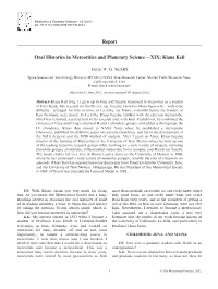 Oral Histories in Meteoritics and Planetary Sciencexix: Klaus Keil