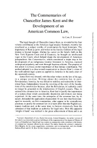The Commentaries of Chancellor James Kent and the Development of An