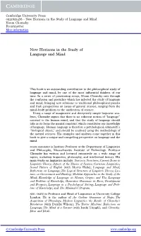 New Horizons in the Study of Language and Mind Noam Chomsky Frontmatter More Information