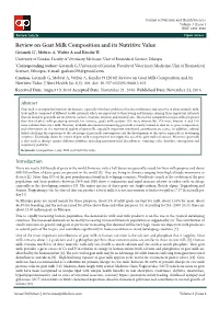 Review on Goat Milk Composition and Its Nutritive Value