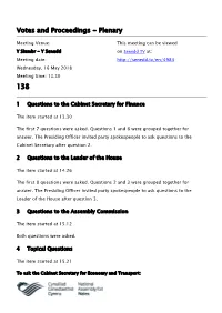 Votes and Proceedings - Plenary
