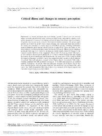 Critical Illness and Changes in Sensory Perception