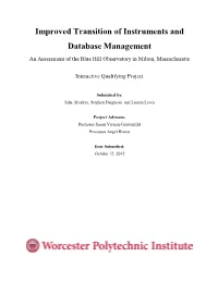 Improved Transition of Instruments and Database Management an Assessment of the Blue Hill Observatory in Milton, Massachusetts