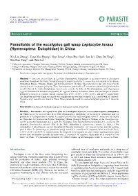 Parasitoids of the Eucalyptus Gall Wasp Leptocybe Invasa (Hymenoptera: Eulophidae) in China