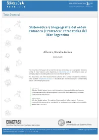 Sistemática Y Biogeografía Del Orden Cumacea (Crustacea: Peracarida) Del Mar Argentino