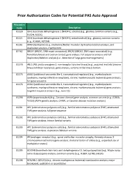 Prior Authorization Codes for Potential PAS Auto Approval