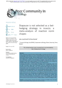 Diapause Is Not Selected As a Bet-Hedging Strategy in Insects: A