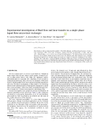 Experimental Investigation of Fluid Flow and Heat Transfer in a Single-Phase