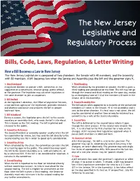 How a Bill Becomes a Law in New Jersey the New Jersey Legislature Is Composed of Two Chambers: the Senate with 40 Members, and the Assembly with 80 Members