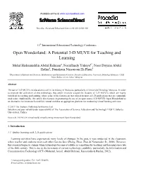 Open Wonderland: a Potential 3-D MUVE for Teaching and Learning
