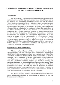 1. Organisation & Functions of Ministry of Defence, Three Services And