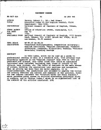 And Others Annotated Index to the English Journal, First