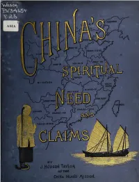 CHINA's Spiritual Need and Claims