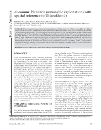 Aconitum: Need for Sustainable Exploitation (With Special Reference to Uttarakhand) R Ticle Nidhi Srivastava, Vikas Sharma, Barkha Kamal, Vikash S