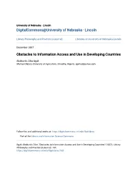 Obstacles to Information Access and Use in Developing Countries