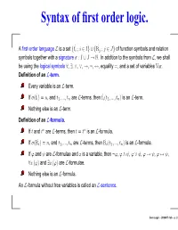 Syntax of First Order Logic
