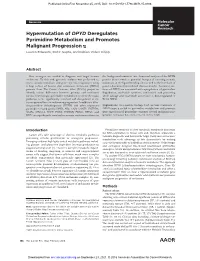 Hypermutation of DPYD Deregulates Pyrimidine Metabolism and Promotes Malignant Progression Lauren Edwards, Rohit Gupta, and Fabian Volker Filipp
