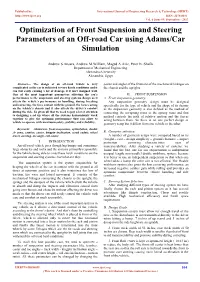 Optimization of Front Suspension and Steering Parameters of an Off-Road Car Using Adams/Car Simulation