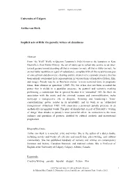 University of Calgary Aritha Van Herk Implicit Acts of Filth