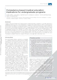 Competency-Based Medical Education: Implications for Undergraduate Programs